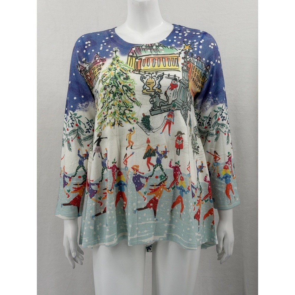 Inoah Top Womens XS Blue Winter Christmas Ice Skating Holiday Artsy Festive Knit